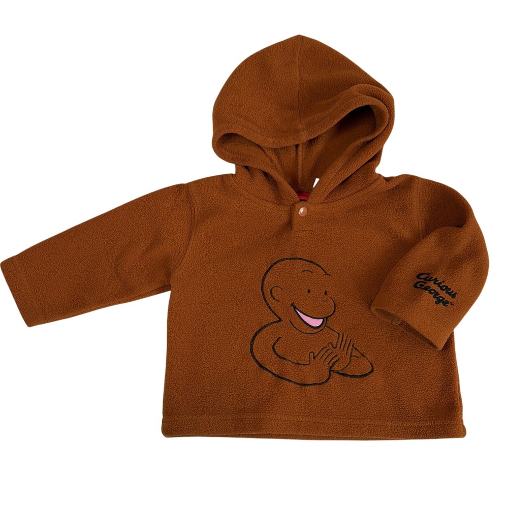 Vintage Curious George Fleece Hoodie Size 18 Months 90s Embroidered RARE
